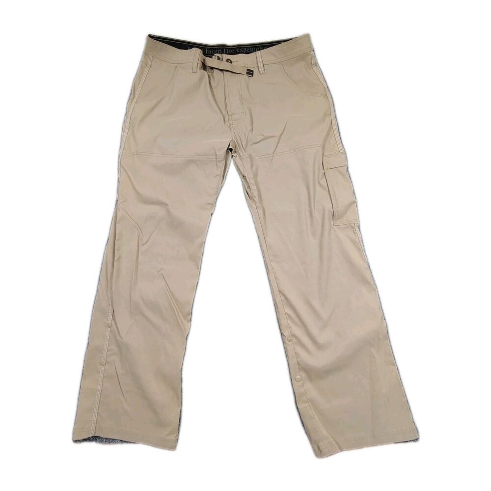 PrAna Stretch Zion Pants Men's 38x30 Beige Lightweight Cargo Belted Outdoor EUC